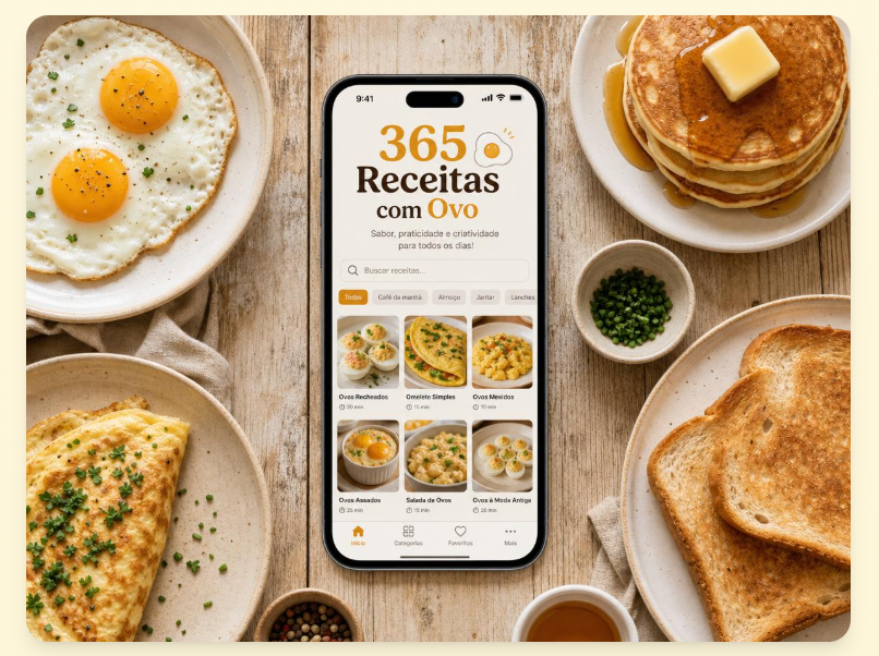Mockup do aplicativo 365 Receitas com Ovo